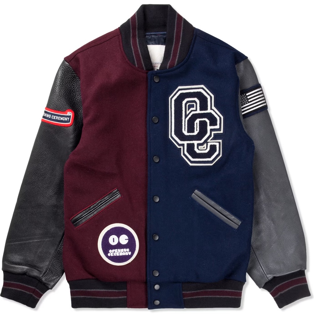 Opening Ceremony Burgundy and Navy Varsity Jacket